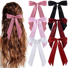6Pcs Hair Bows Clips for Hair Silky Satin Ribbon Alligator Barrettes French Hair