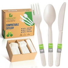 100 Compostable Cutlery Set 300pc Disposable Forks, Spoons Knives H
