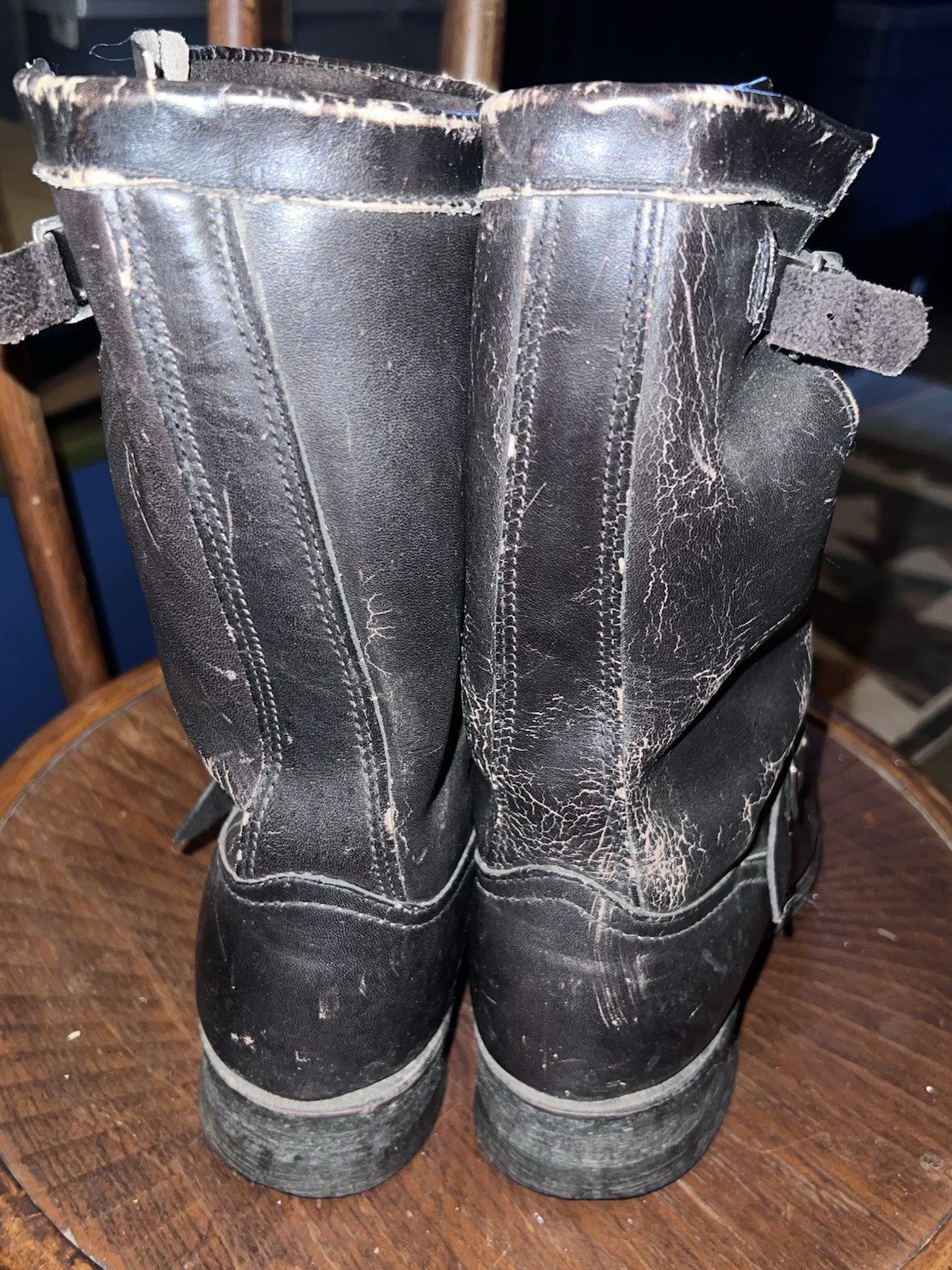 Vintage Leather motorcycle Engineer Boots Black Leather No. Steel