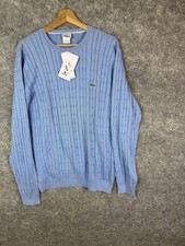 Lacoste Sweater Mens Medium 5 Cable Knit Fisherman Pima Cotton Crewneck Blue