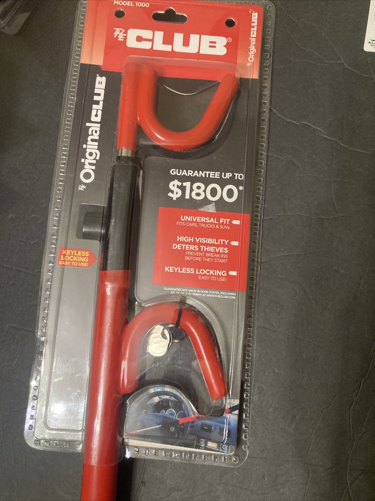 VTG THE CLUB GENUINE STEERING WHEEL LOCK RED BLACK W/KEY ANTI THEFT