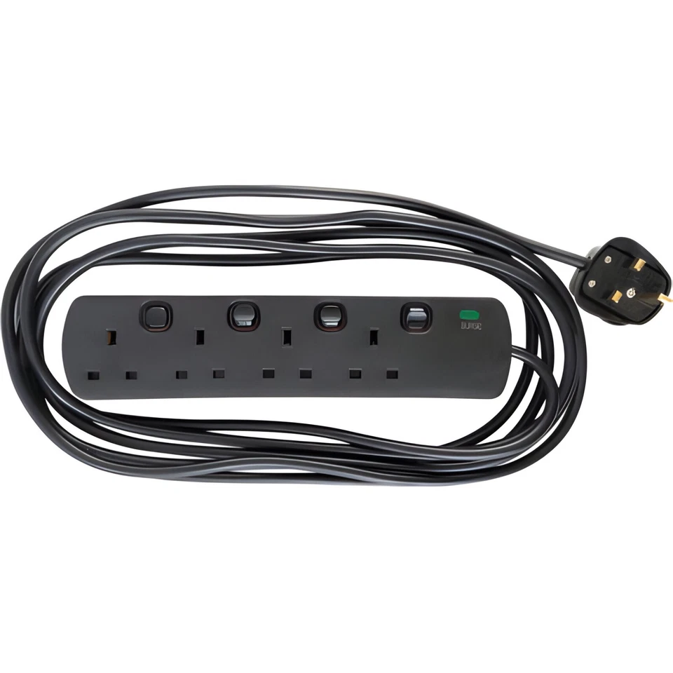 4 Gang Way Switched Extension Lead Cable Socket Electric Mains 13A UK Plug 2m - Image 2 of 3