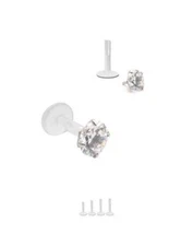 Bioflex Push Pin Labret Nose Stud or Nose Screw Ring Large 6mm Round CZ 18G 16G
