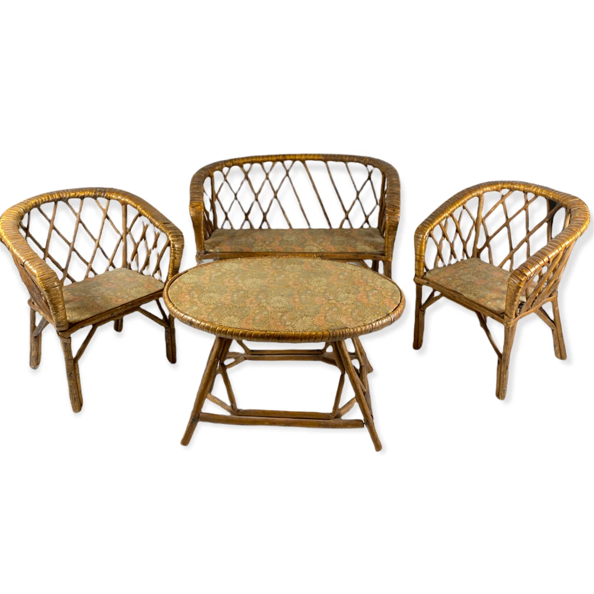 Vintage 4 Piece Dollhouse Wood Wicker Furniture Patio Set Germany
