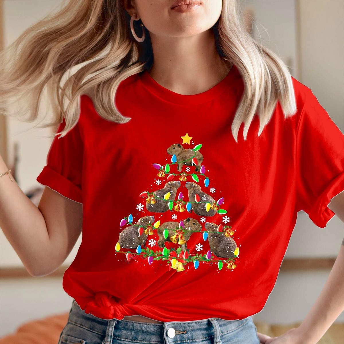 SurBepo Women's Merry Christmas Leopard Plaid T-Shirt | Festive Short Sleeve Graphic Tee, Beige - View #10