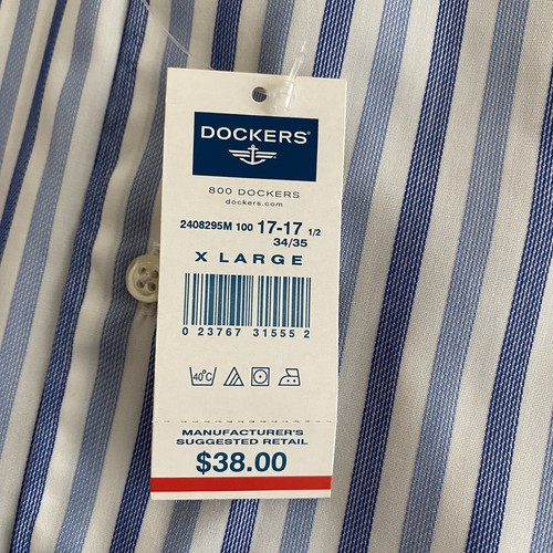 Camicia manica lunga Dockers uomo XL 17/17,5 con bottoni blu e bianca a righe nuova con etichetta - Foto 7 di 12