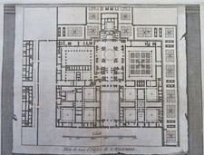 Plano de planta del Palacio Real Español El Escorial 1715 grabado impresión arquitectónica