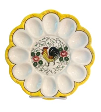 Vintage Deviled Egg Plate Rooster & Roses By Ucagco PY Provincial 1950's Japan