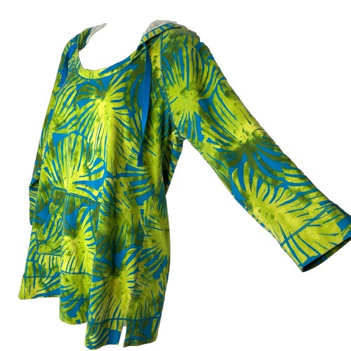 TOMMY BAHAMA Women Size M Green Blue Palm Leaves Tropical Cotton Pullover Hoodie - Picture 3 of 8