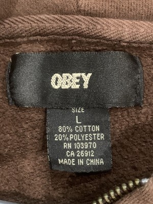 Sudadera Obey para hombre con cremallera completa marrón logotipo algodón poliéster L grande eBay
