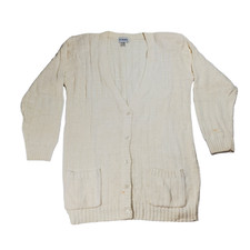 VTG 80s JH Collectibles Rib Knit Cardigan Sweater Womens S White Solid V-Neck