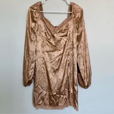Shein Jacquard Satin Lantern Long Sleeve Mini Dress Gold Size Medium | eBay
