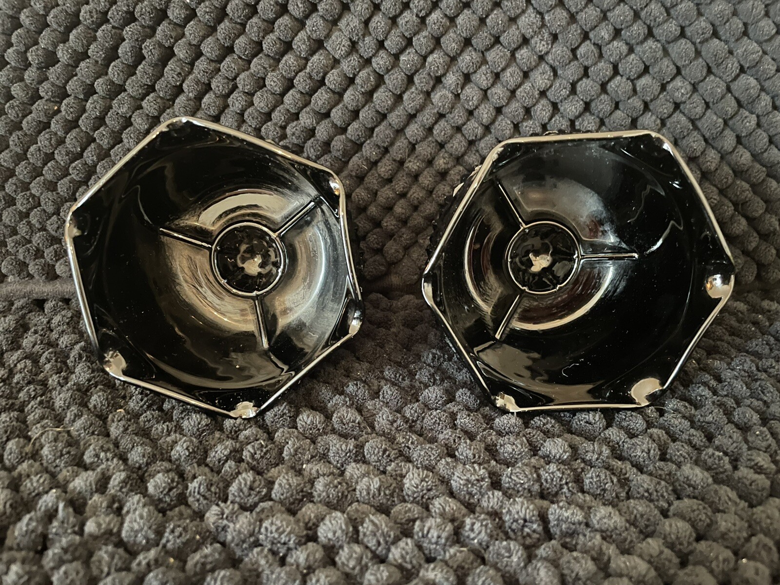 Vintage Indiana Glass Tiara Cameo Diamond Point Black Candle Holders - Set of 2
