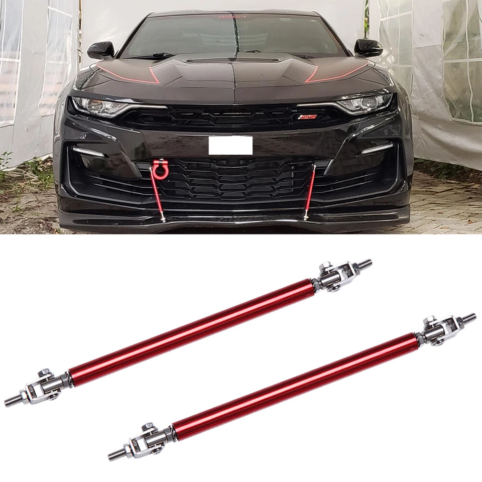 Barra de soporte divisor de parachoques de barra de puntal de labio delantero ajustable roja de 7,87"-13" 2 piezas Foto 2 de 4