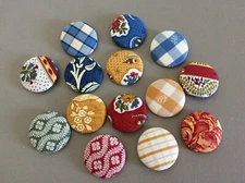 Pierre Deux Fabric Covered Buttons Wire Backs 1 7/8" Round Decorative Pillows
