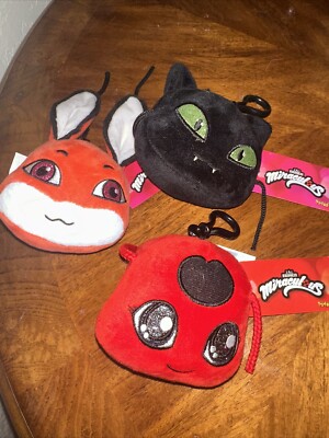 SET OF PLUSH: TIKKI, TRIXX, AND PLAGG MIRACULOUS LADYBUG Head