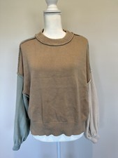 Blu Pepper Women's Top Sz Large Colorblock Crew Neck Sweater Brown Blue