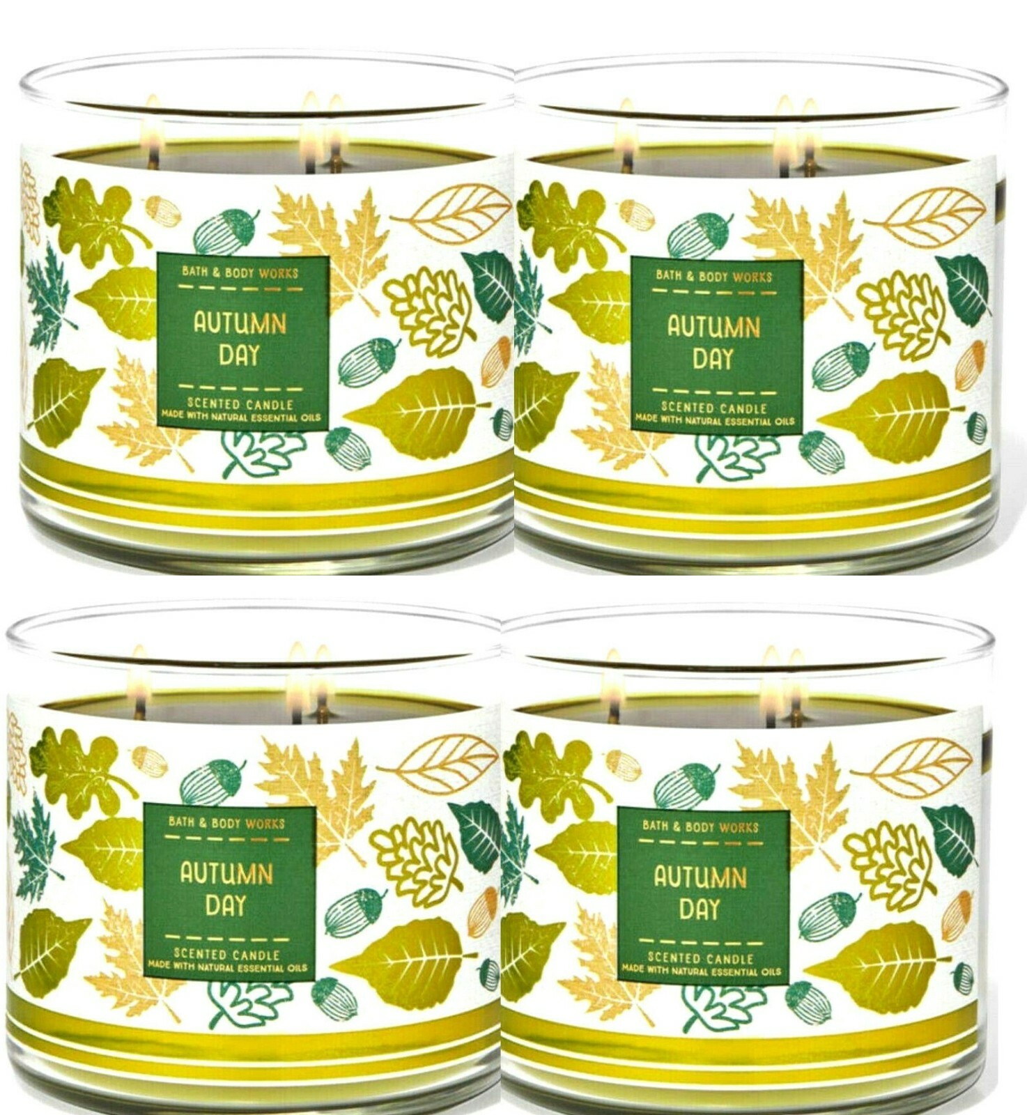 BATH AND BODY WORKS AUTUMN DAY 3WICK SCENTED CANDLE 14.5 OZ(SET OF 4