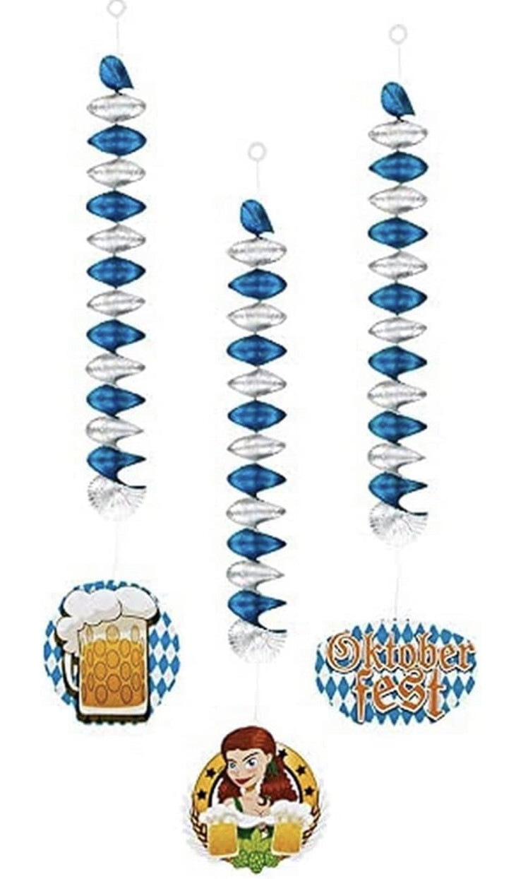 BAVARIAN OKTOBERFEST PARTY SET 3 HANGING DECORATIONS SPIRALS GERMAN BIERKELLER