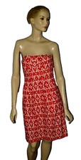 J. CREW NEW NWT SZ 8 M MEDIUM RED WHITE AZTEK PRINT STRAPLESS MINI DRESS