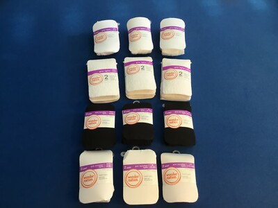 Girls' tights, available in S, M, or L, in black, white, multi color 2 pk