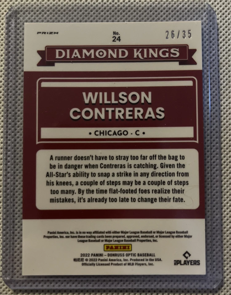 2022 Donruss Optic diamond kings Wilson Contreras Teal Prizm 26/35 No. 24 - Image 2 of 3