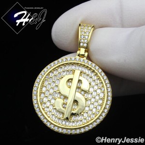 Authentic 925 STERLING SILVER ICY BLING CZ GOLD PLATED/SILVER DOLLAR $ SIGN PENDANT*SP407