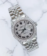 Rolex Datejust Mens 36mm with Pave Diamond Dial, Diamond Bezel and Shoulders.