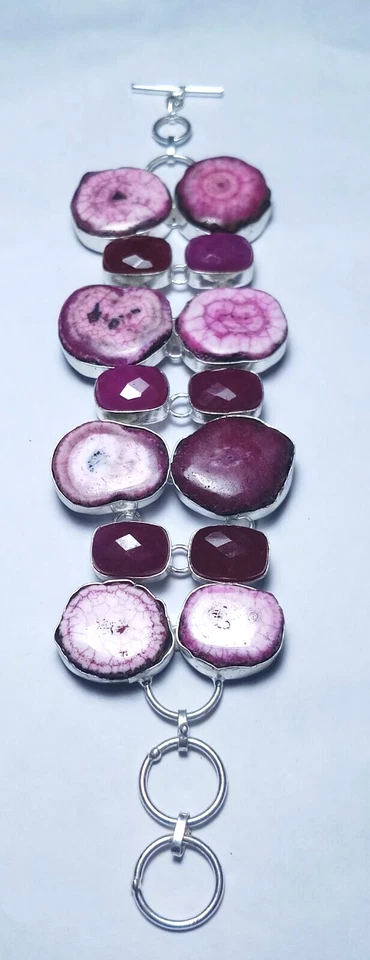 Pulsera de piedras preciosas hecha a mano de ónix de cuarzo solar superior pulsera de joyería tamaño 8 pulgadas Foto 3 de 4