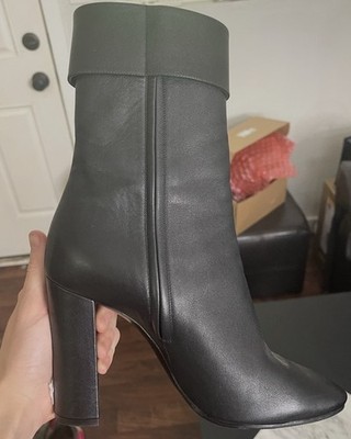 Saint Laurent Joplin Black Leather Ankle Bootie Almond Toe Block Heel Buckle