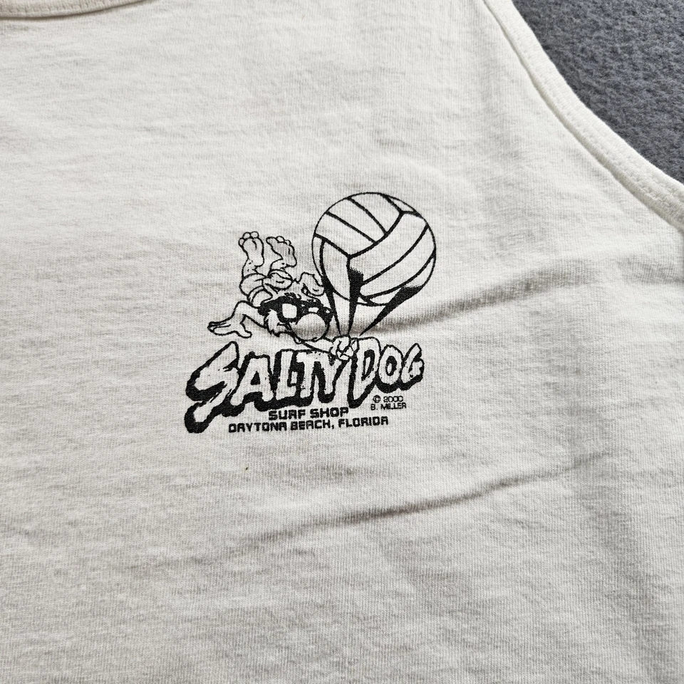 Camisa sin mangas vintage Salada Dog para hombre XL blanca Daytona Beach Surf Shop 2000 Foto 2 de 4