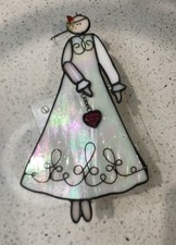 Vintage Iridescent Stained Glass Angel Holding Heart