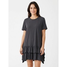 A Loves A Gray Ruffle Tiered Hem Short Sleeve T-Shirt Dress Women Size L