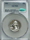 1952 Proof Washington Quarter CAC PR65 Only 81,980 Minted