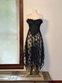Vintage Faris 80s Black Lace Lingerie Peignoir Set Women&rsquo;s Size Medium to Large