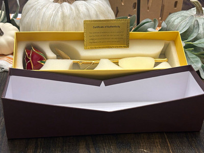 24K Gold Dipped Real Preserved Red Rose Translucent Leaves w/ Box & COA