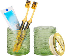 Green Toothbrush Holders, 2pcs Glass Toothbrush Holder Set, 10oz Bathroom Tumble