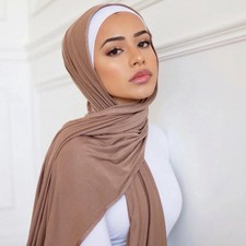 Plain Cotton Jersey Hijab Stretch Scarf Women Muslim Shawl Big Size Long Muffler