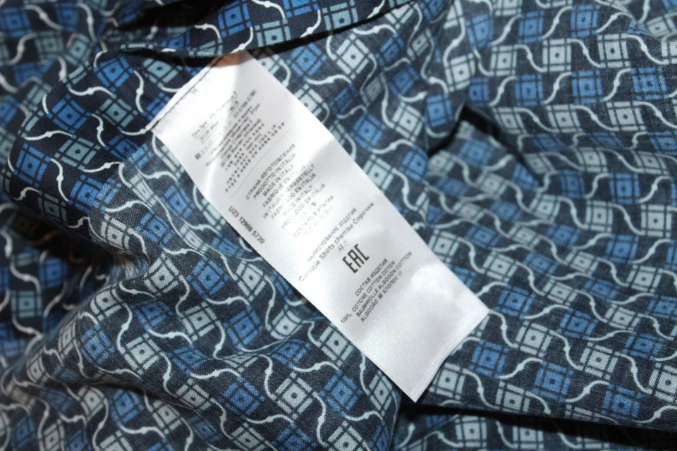 $448 Etro Milano Mens 44 17.5 Button Up Shirt Blue Geometric Italy Made (US XL) - Image 3 of 4