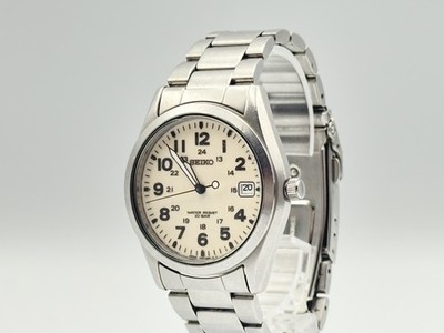 SEIKO 7N42-8260 SBCA003 Quartz Field Watch Cream Dial Arabic Date