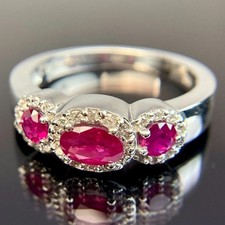 Oval Cut Ruby & Lab Created Diamond 14K White Gold FN Halo Engagement Ring