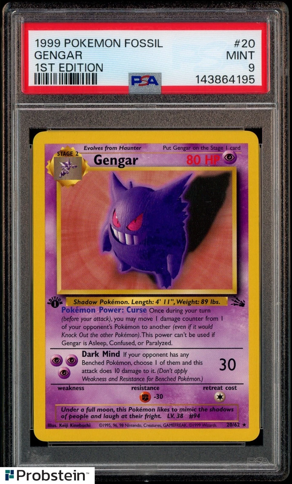 1999 Pokemon Fossil 1st Edition #20 Gengar PSA 9 MINT