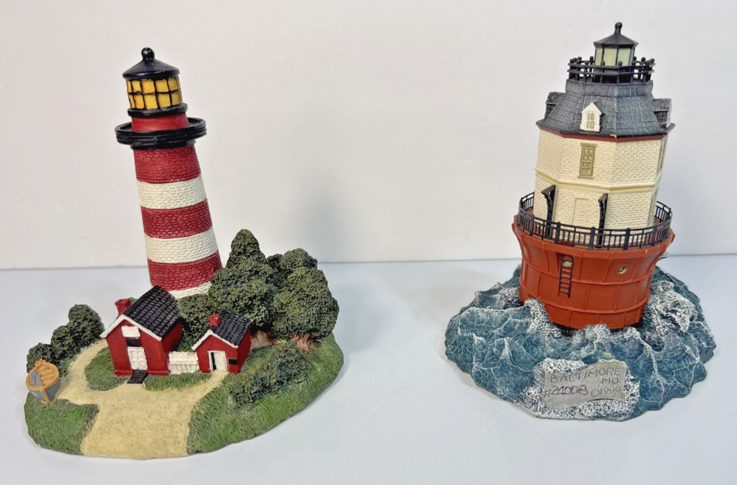 Vintage Lighthouse Figurine Set Assateague Island Light & Baltimore Harbor Light
