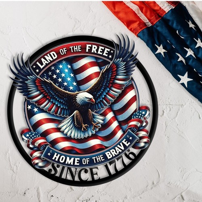#ad Land Free Home Brave Metal Sign Patriotic Eagle American Flag Wall Art Decor $130.80