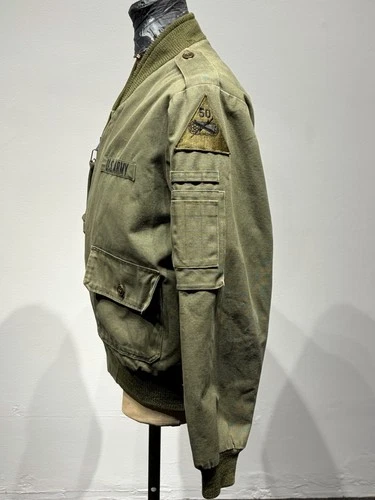 Vintage US Army Flight Jacket Olive Green Orange Lining Name Tape Patch M L image 3