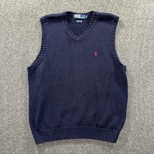 Polo Ralph Lauren Sweater Vest Mens Large Navy Blue V-Neck Knit Red Pony Logo