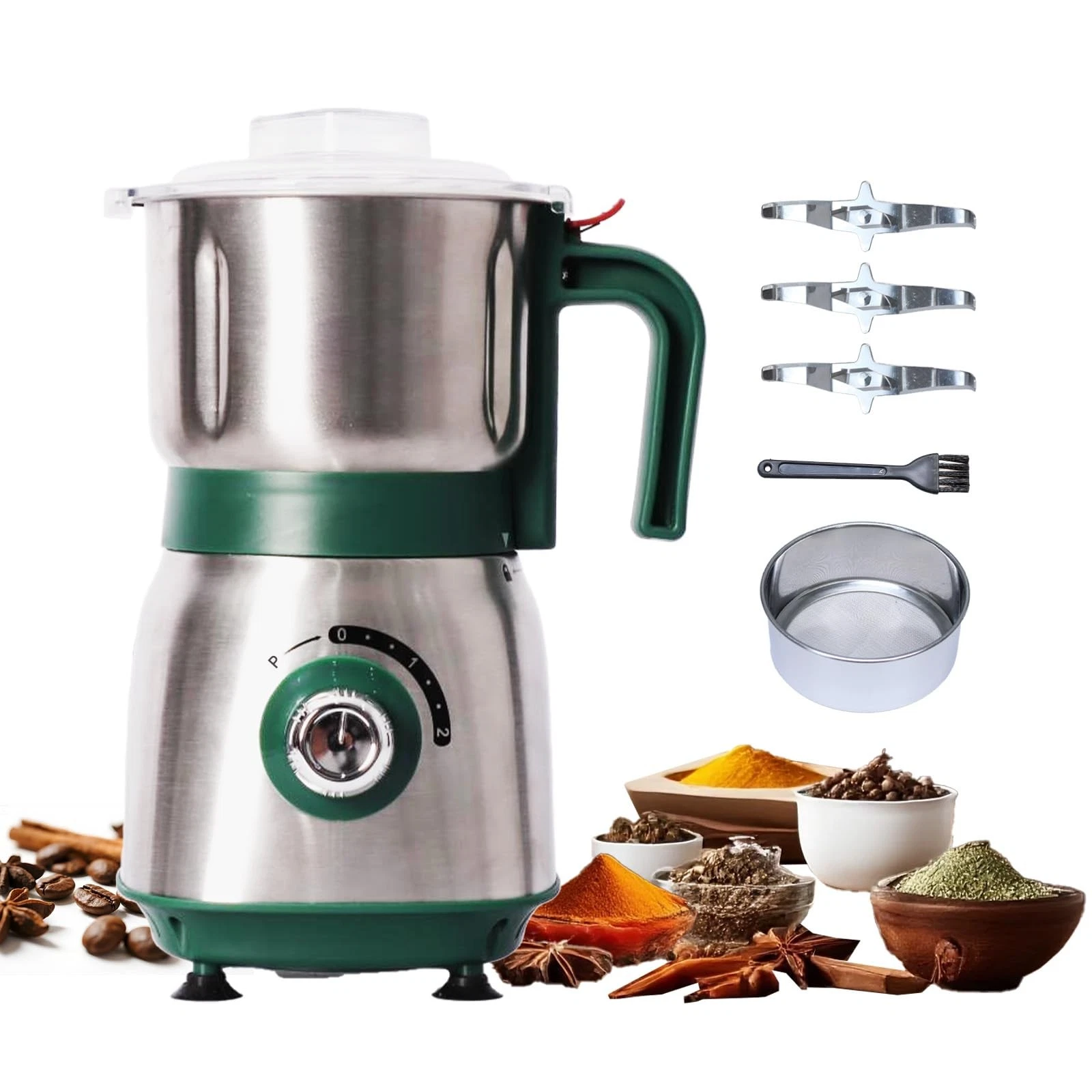 Grinder for Kitchen - 500W Grain Mill with 3 Stainless Steel Blades, Versatil...