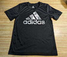 Addias Boys Size 6 100 polyester short sleeve Black Logo shirt