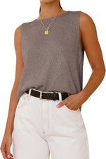 Womens Sleeveless Sweater Vest Crewneck Ribbed Knit Casual Top