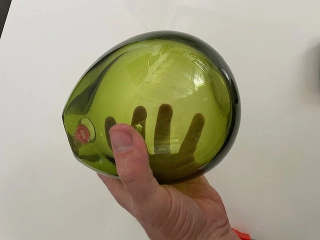 PER LUTKEN Holmegaard green Soap Bubble glass art VASE label rare vintage retro - image 4 of 4